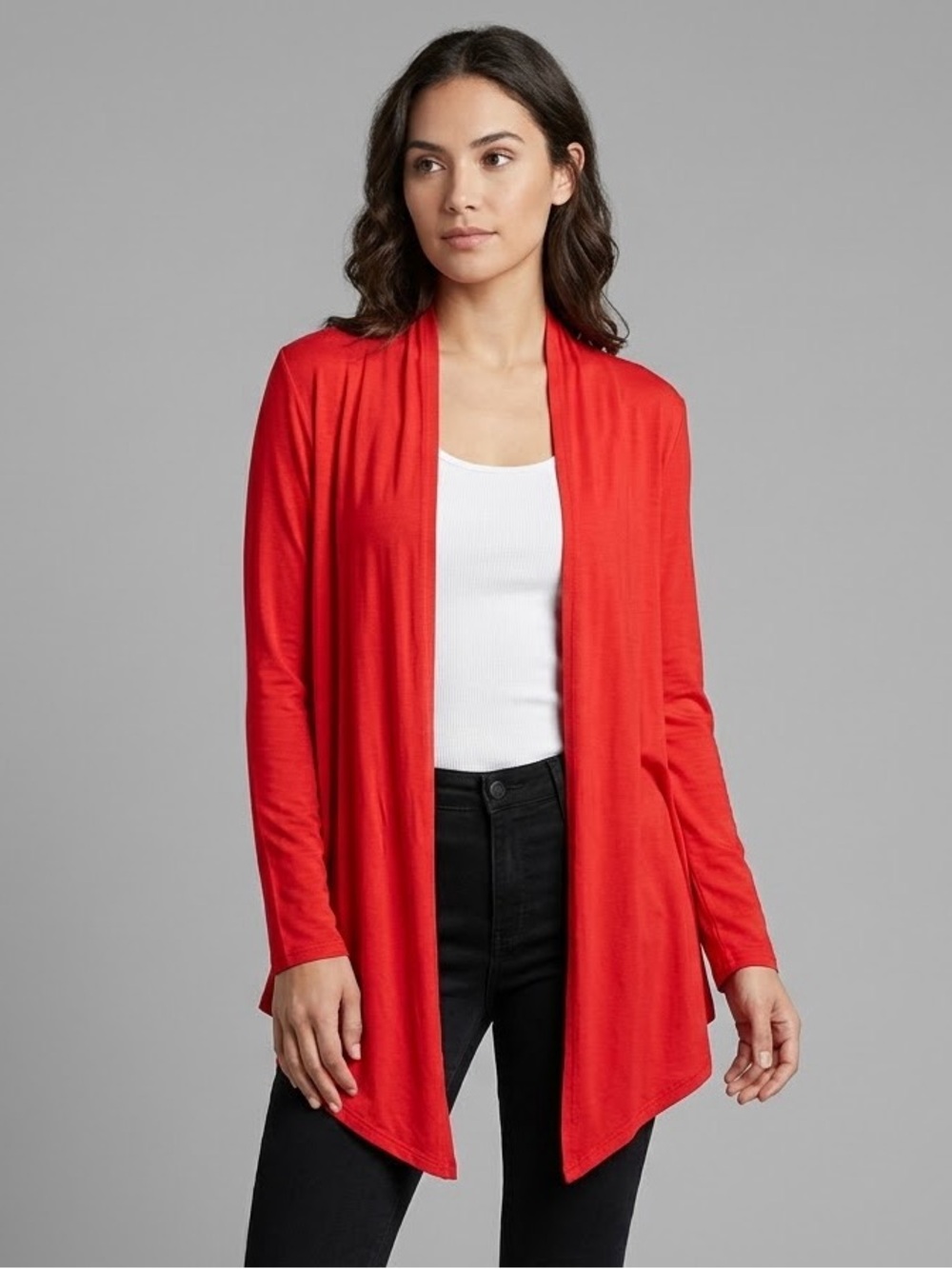 Free To Live Women’s Open Front Draped Waterfall Cardigan Long Sleeve